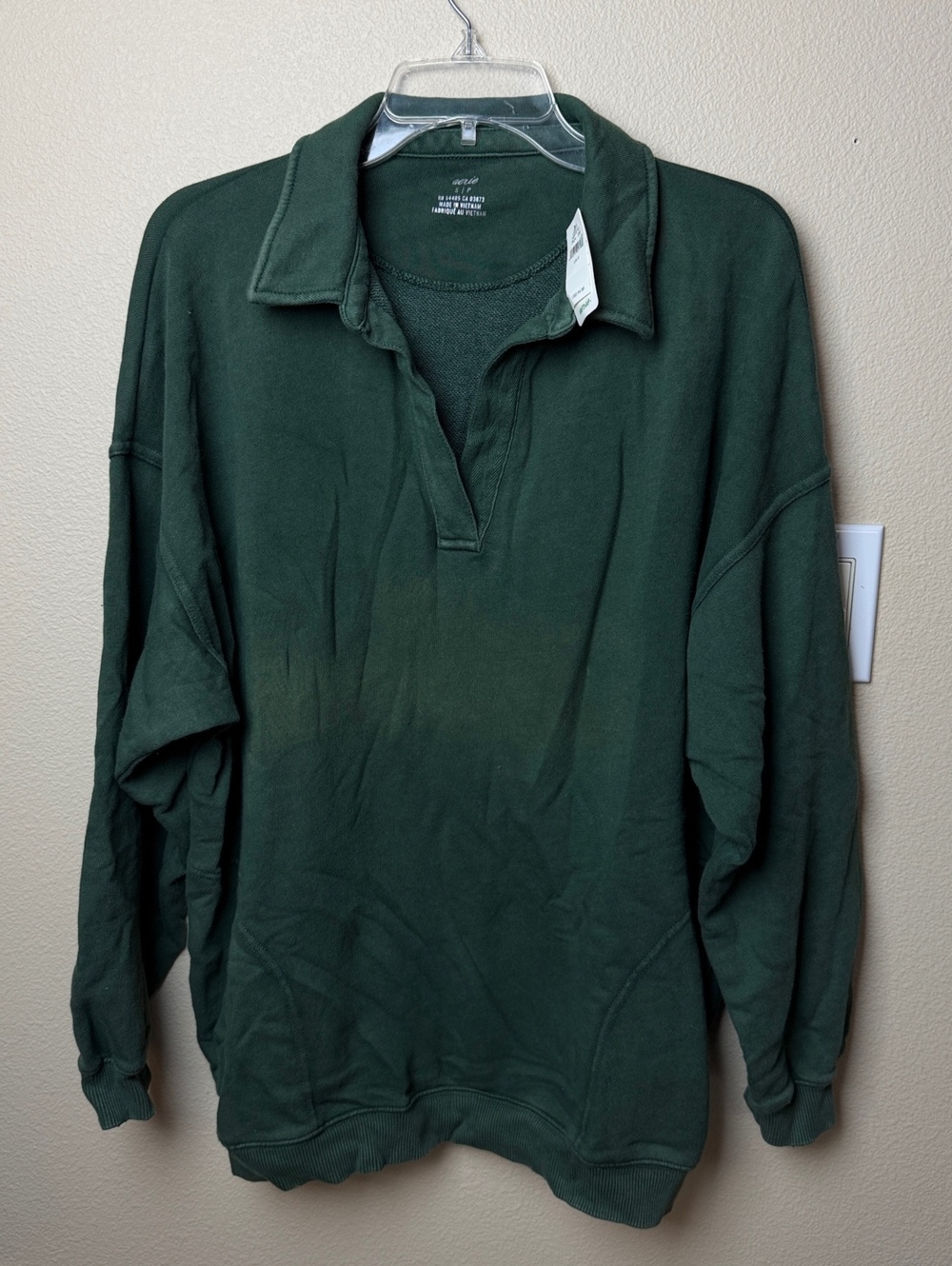 Aerie Happy Henley Everyday Green Polo Sweatshirt